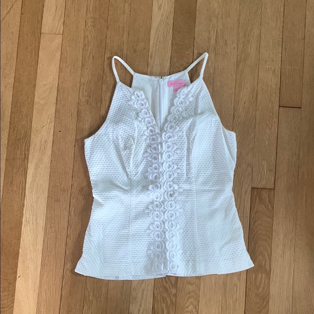 Elegant White Tank Top with Decorative Trim from Lily Pulitzer